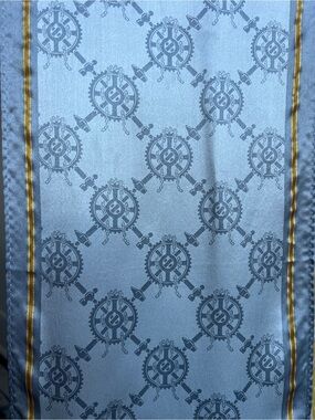 Silk Scarf Vintage Nautical - Blue and Gold Gear Print purse head scarf